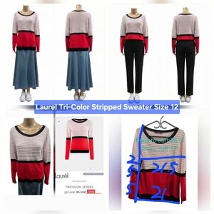 Laurel Tri-Color Striped Sweater Size 12